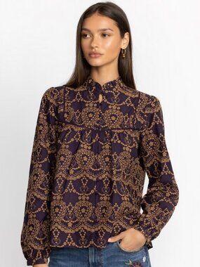 JOHNNY WAS Elora Eyelet Blouse Bohemian Size S